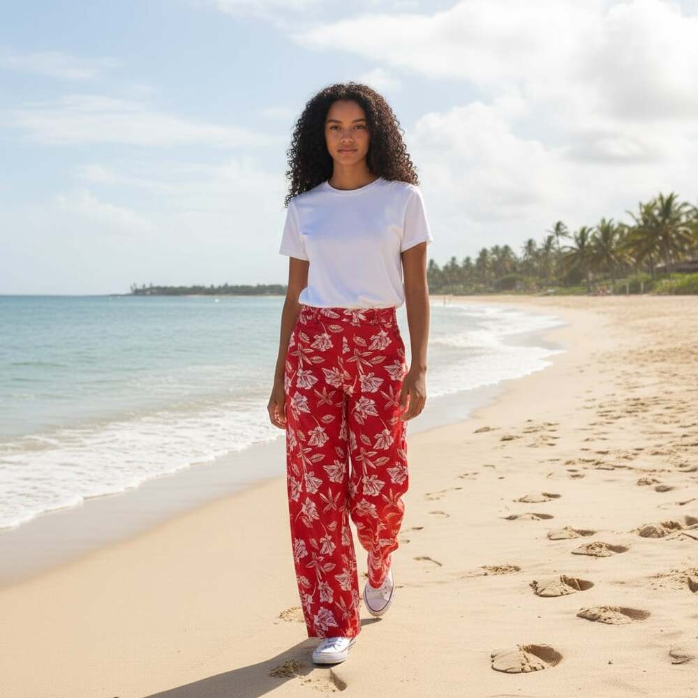 Maison d'Amélie Paris NWT Red Floral Beaded Linen Blend Wide Leg Pants Sz XS
